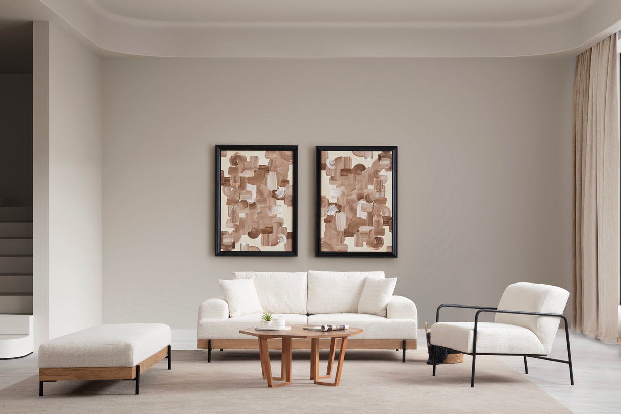 Banken - 3 - zits Bank Eti Wit - Naturel Houten Frame - Dimehouse