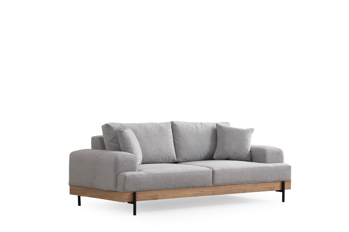 Banken - 3 - zits Bank Eti Grijs - Naturel Houten Frame - Dimehouse