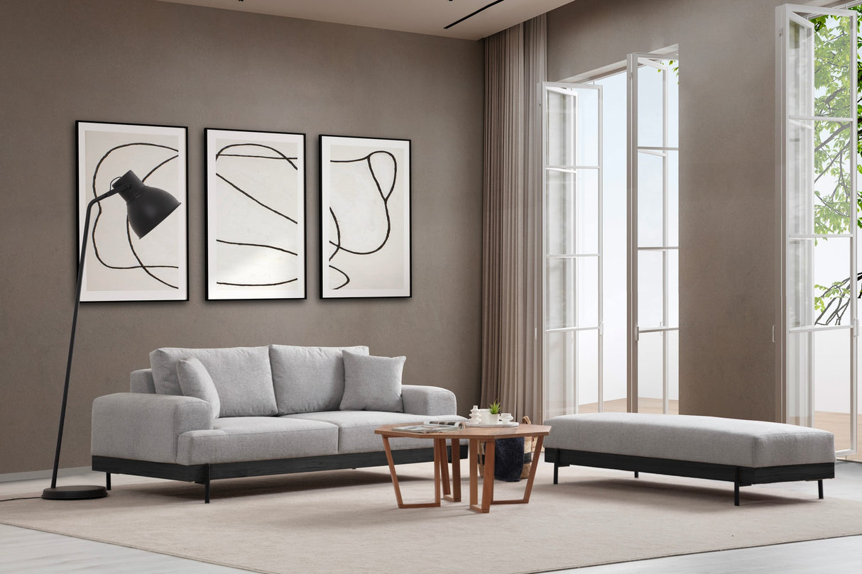 Banken - 3 - zits Bank Eti Grijs - Zwart Houten Frame - Dimehouse
