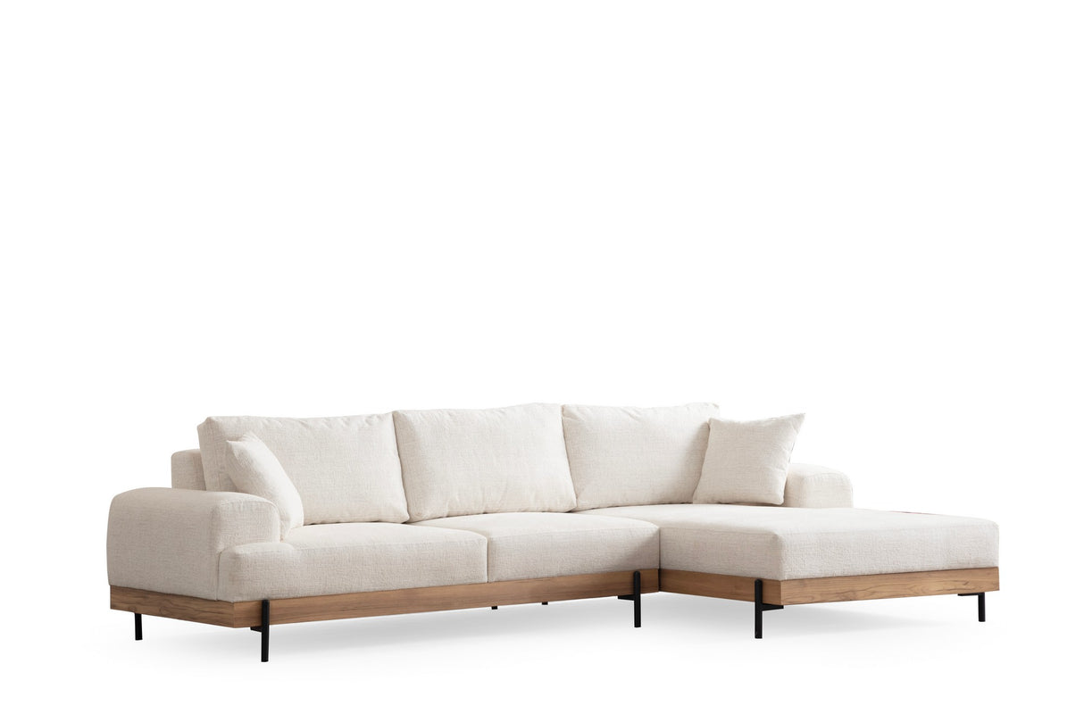 Banken - Moderne Hoekbank Rechts Eti Stof Wit - Hout Frame - Dimehouse