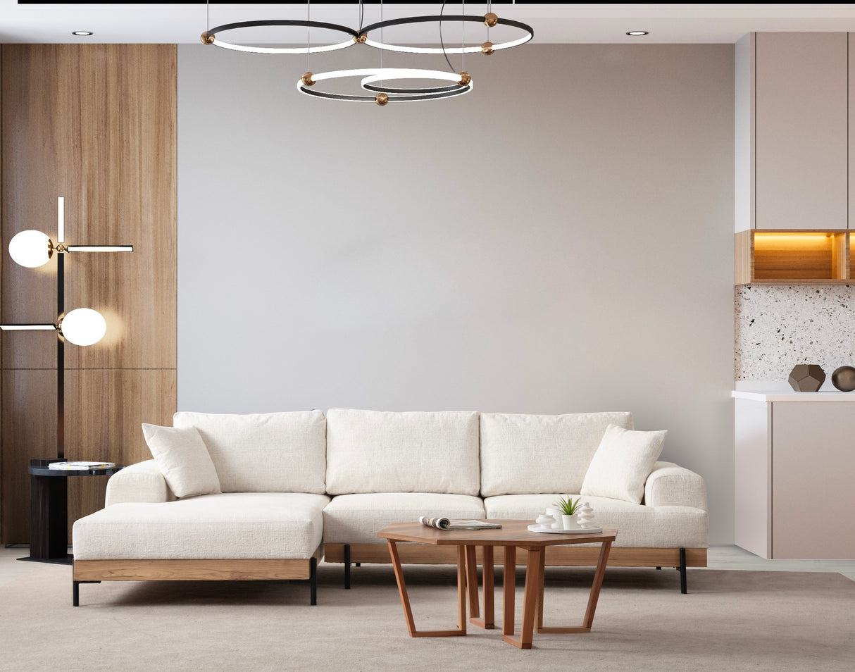 Banken - Moderne Hoekbank Links Eti Stof Wit - Hout Frame - Dimehouse