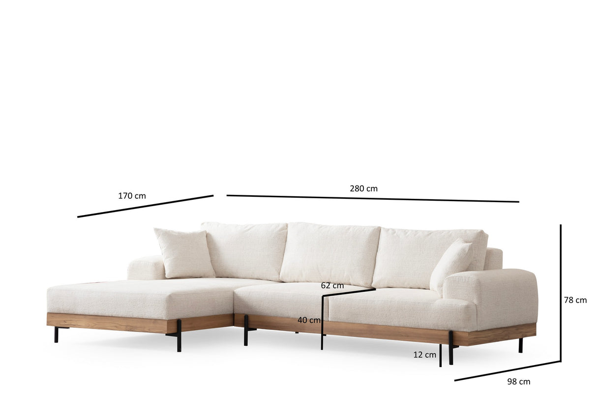 Banken - Moderne Hoekbank Links Eti Stof Wit - Hout Frame - Dimehouse