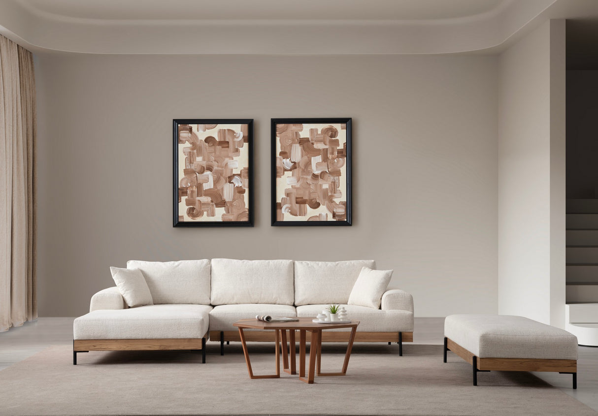 Banken - Moderne Hoekbank Links Eti Stof Wit - Hout Frame - Dimehouse