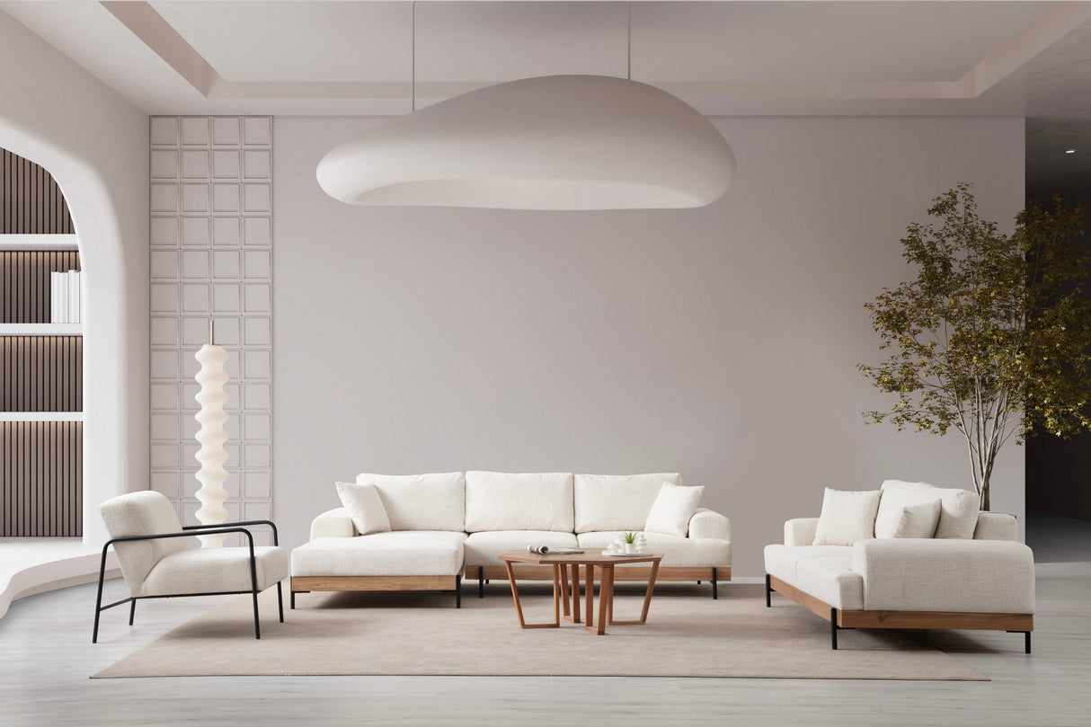 Banken - Moderne Hoekbank Links Eti Stof Wit - Hout Frame - Dimehouse