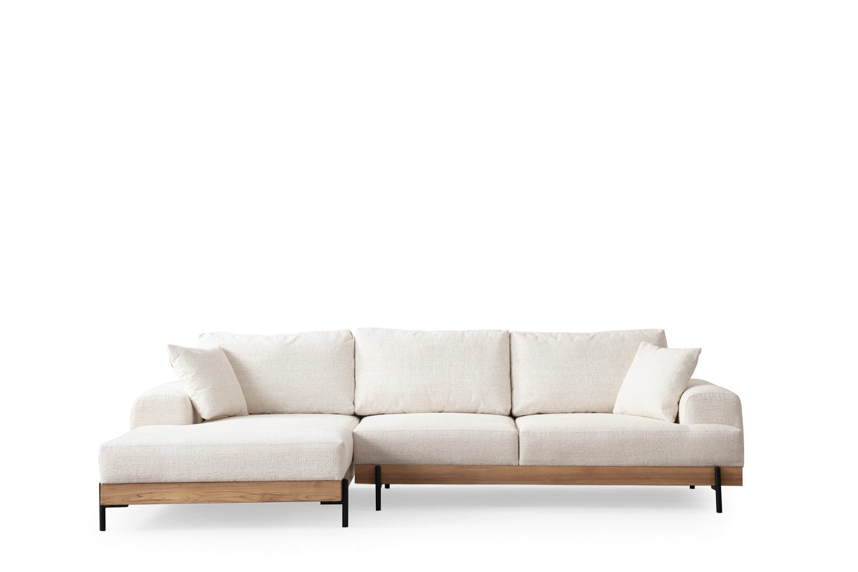 Banken - Moderne Hoekbank Links Eti Stof Wit - Hout Frame - Dimehouse