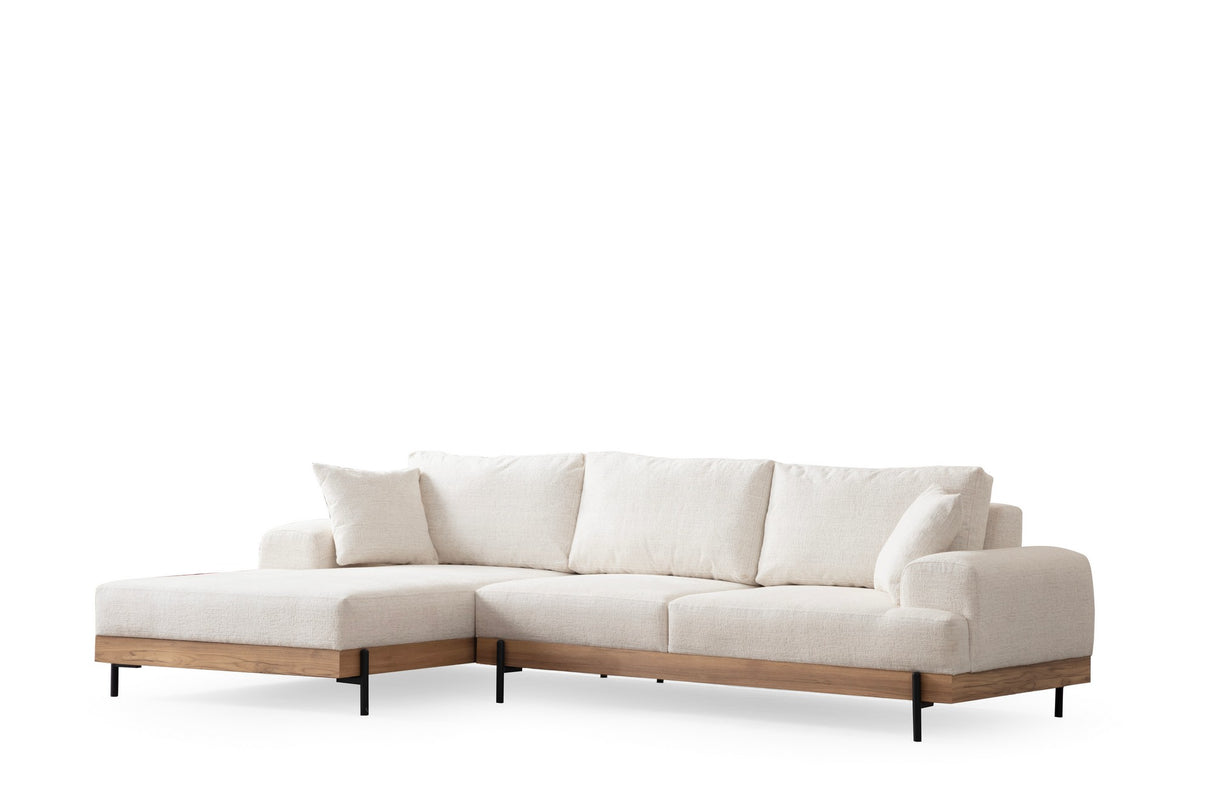 Banken - Moderne Hoekbank Links Eti Stof Wit - Hout Frame - Dimehouse