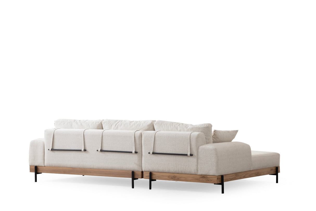 Banken - Moderne Hoekbank Links Eti Stof Wit - Hout Frame - Dimehouse