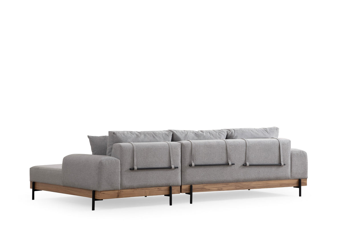 Banken - Moderne Hoekbank Rechts Eti Stof Grijs - Hout Frame - Dimehouse