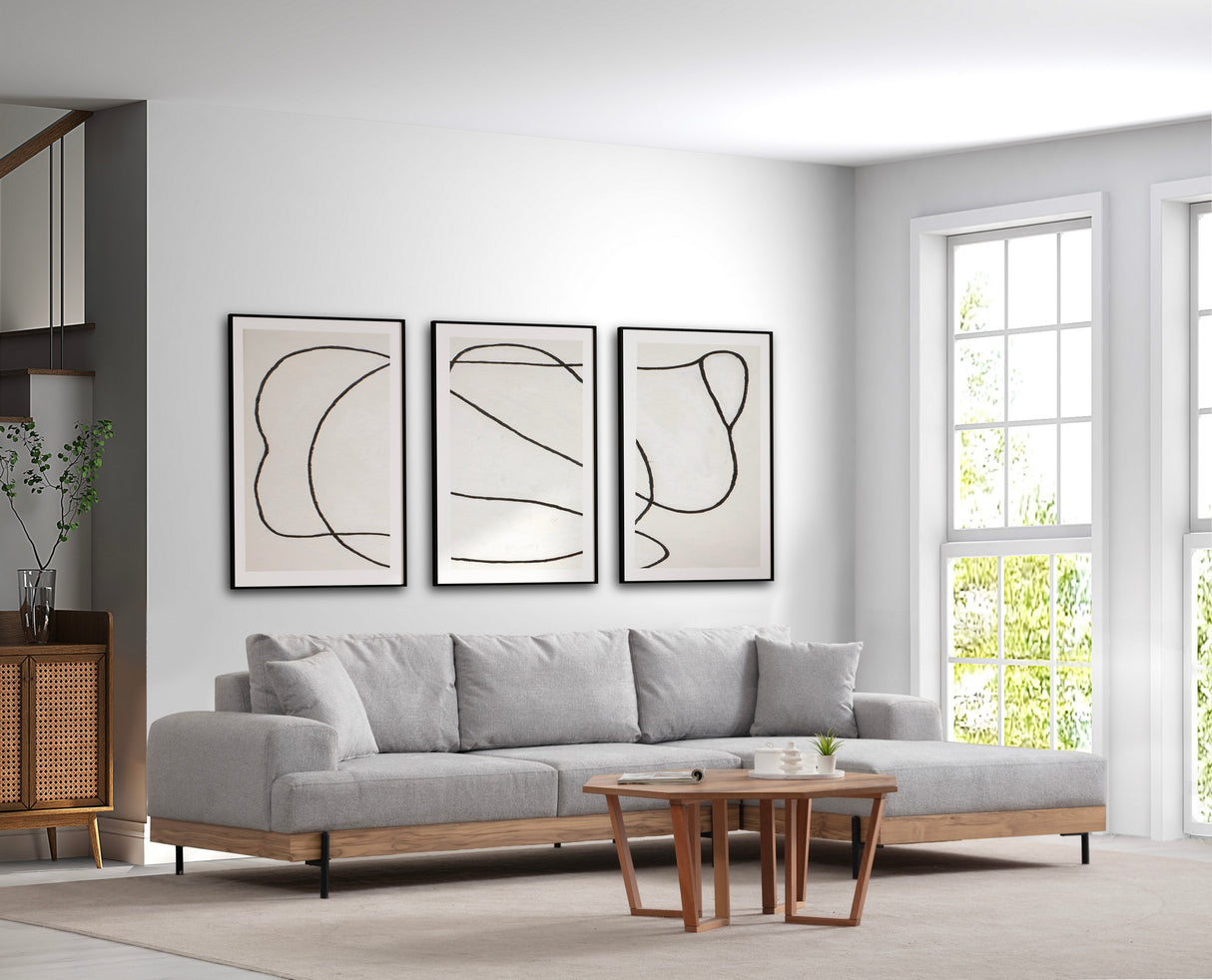 Banken - Moderne Hoekbank Rechts Eti Stof Grijs - Hout Frame - Dimehouse