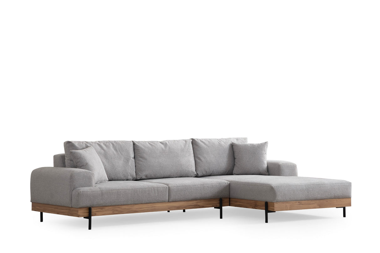 Banken - Moderne Hoekbank Rechts Eti Stof Grijs - Hout Frame - Dimehouse