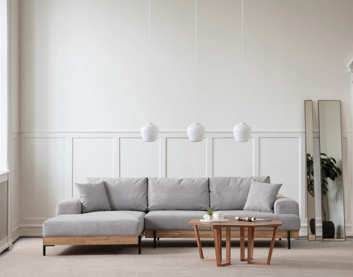 Banken - Moderne Hoekbank Links Eti Stof Grijs - Hout Frame - Dimehouse