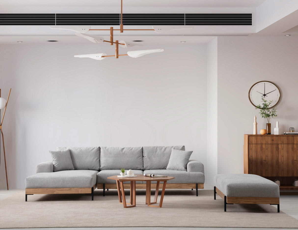 Banken - Moderne Hoekbank Links Eti Stof Grijs - Hout Frame - Dimehouse