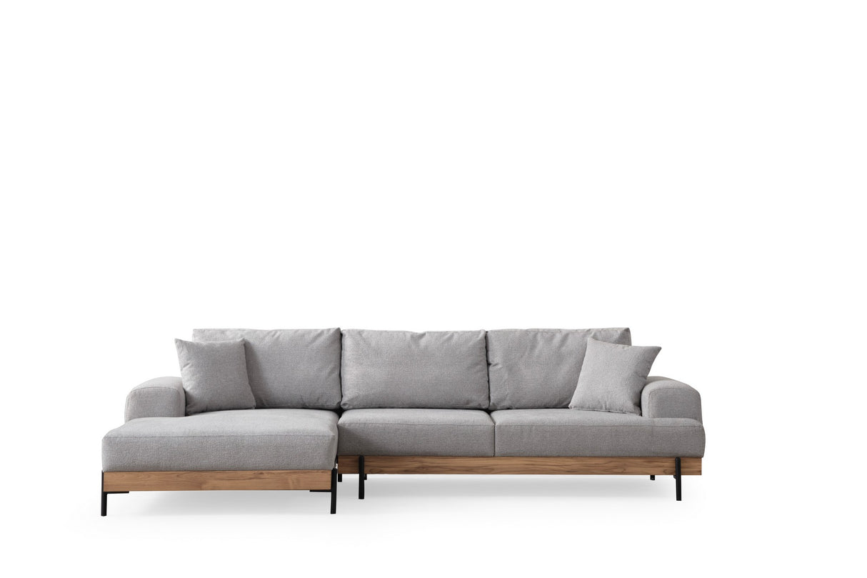 Banken - Moderne Hoekbank Links Eti Stof Grijs - Hout Frame - Dimehouse