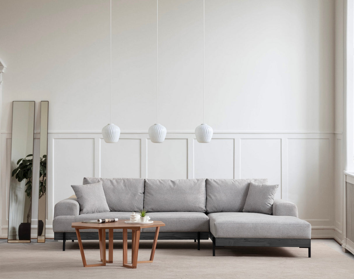 Banken - Moderne Hoekbank Rechts Eti Stof Grijs - Zwart Frame - Dimehouse