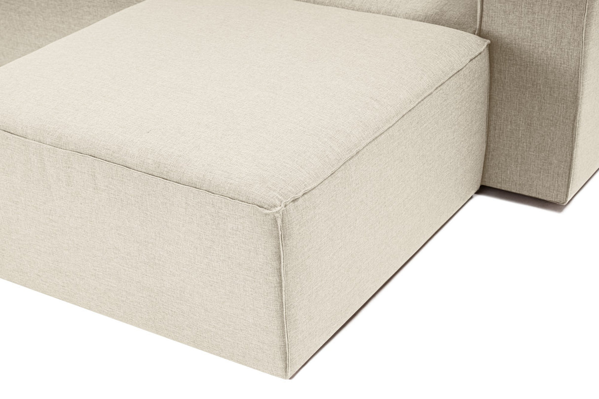 Modulaire hoekbank met losse hocker ecru beige linnen stof Fora - links