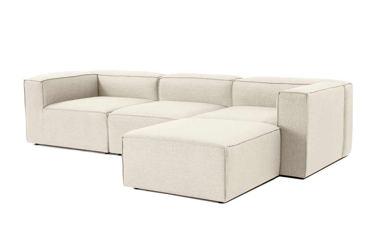 Modulaire hoekbank met losse hocker ecru beige linnen stof Fora - links