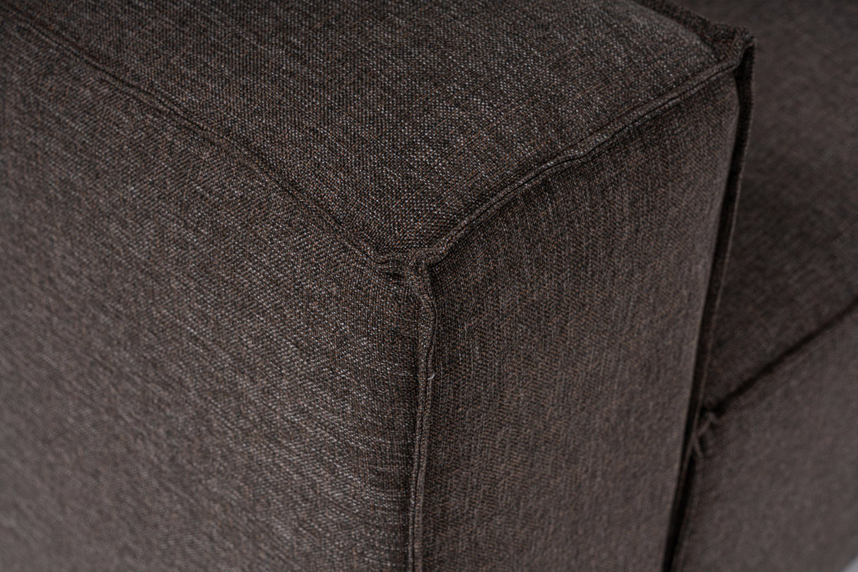 Modulaire hoekbank met losse hocker donker bruin linnen stof Fora
