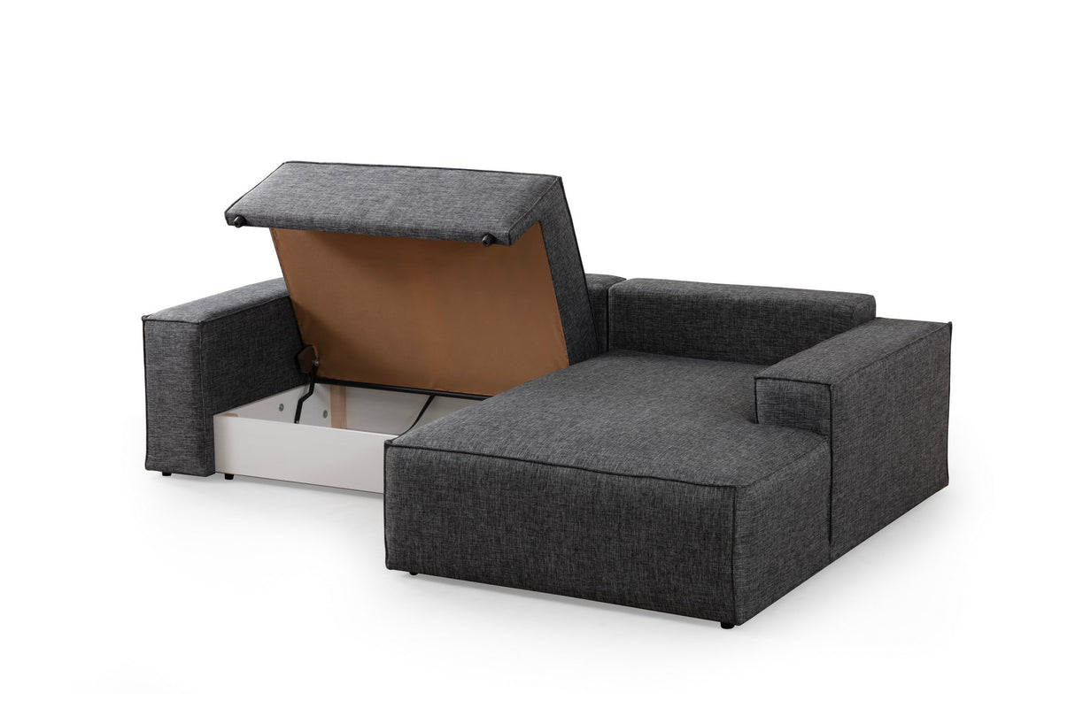 Banken - Slaapbank Antraciet stof - met opbergruimte - Rechts - 260 x 170 cm - Pirlo - Dimehouse