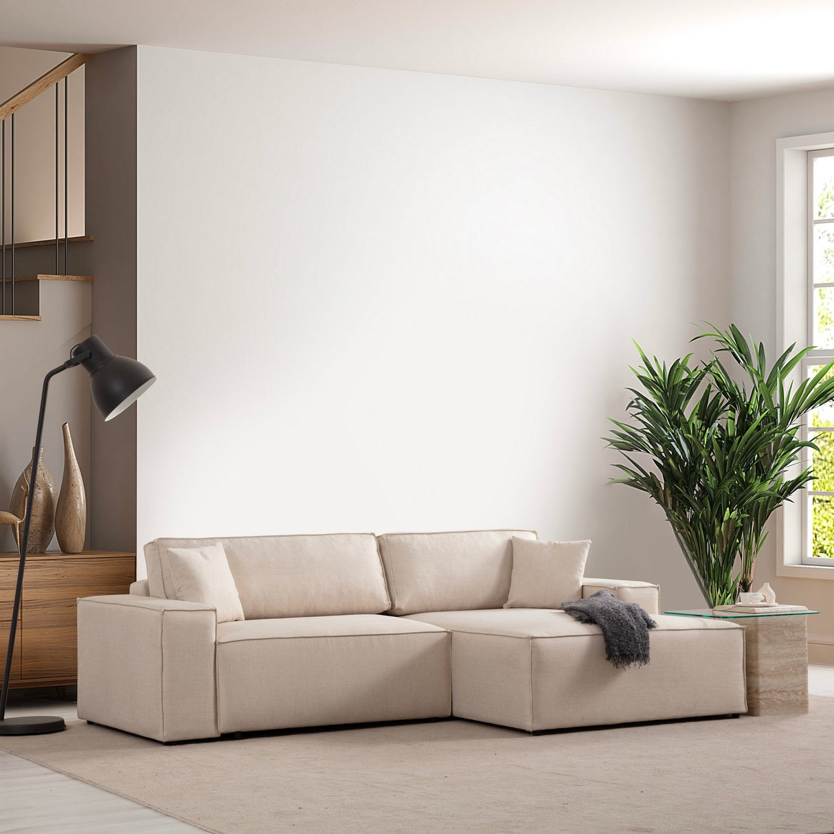 Hoekbank met slaapfunctie Rechts Pirlo Ecru