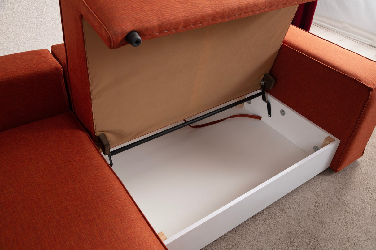 Slaapbank Terracotta stof - met opbergruimte - Links - 260 x 170 cm - Pirlo