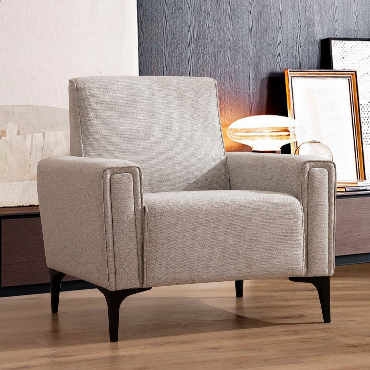 Moderne fauteuil ecru gemêleerde stof Horizon