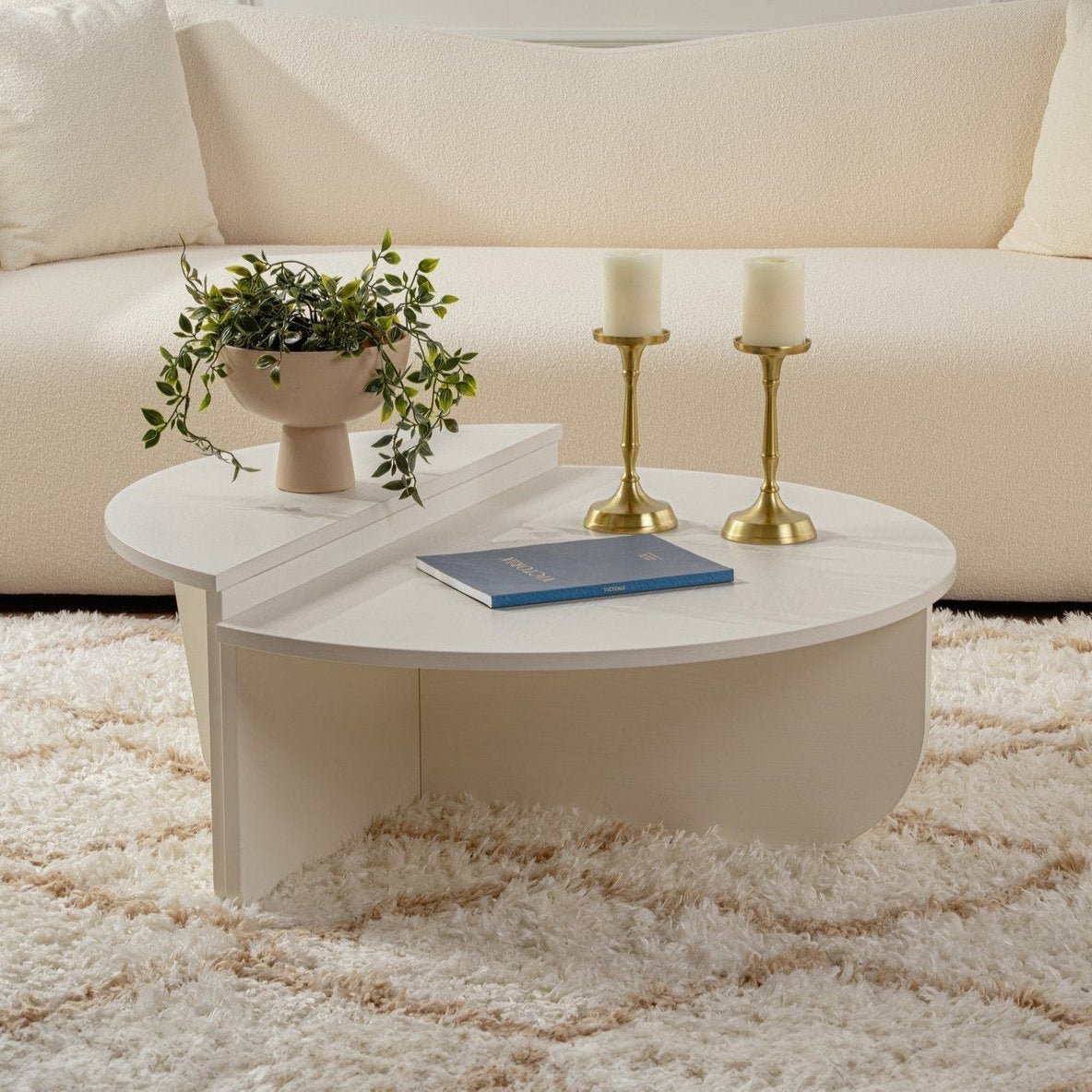 Ronde Salontafel Wood Wit 85 cm Houtlook Melamine Orin