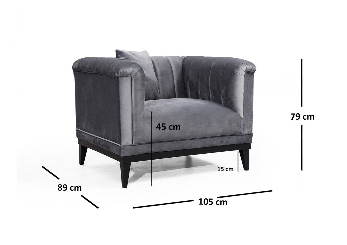 Klassiek landelijke fauteuil donkergrijs velvet stof gecapitonneerd Bay