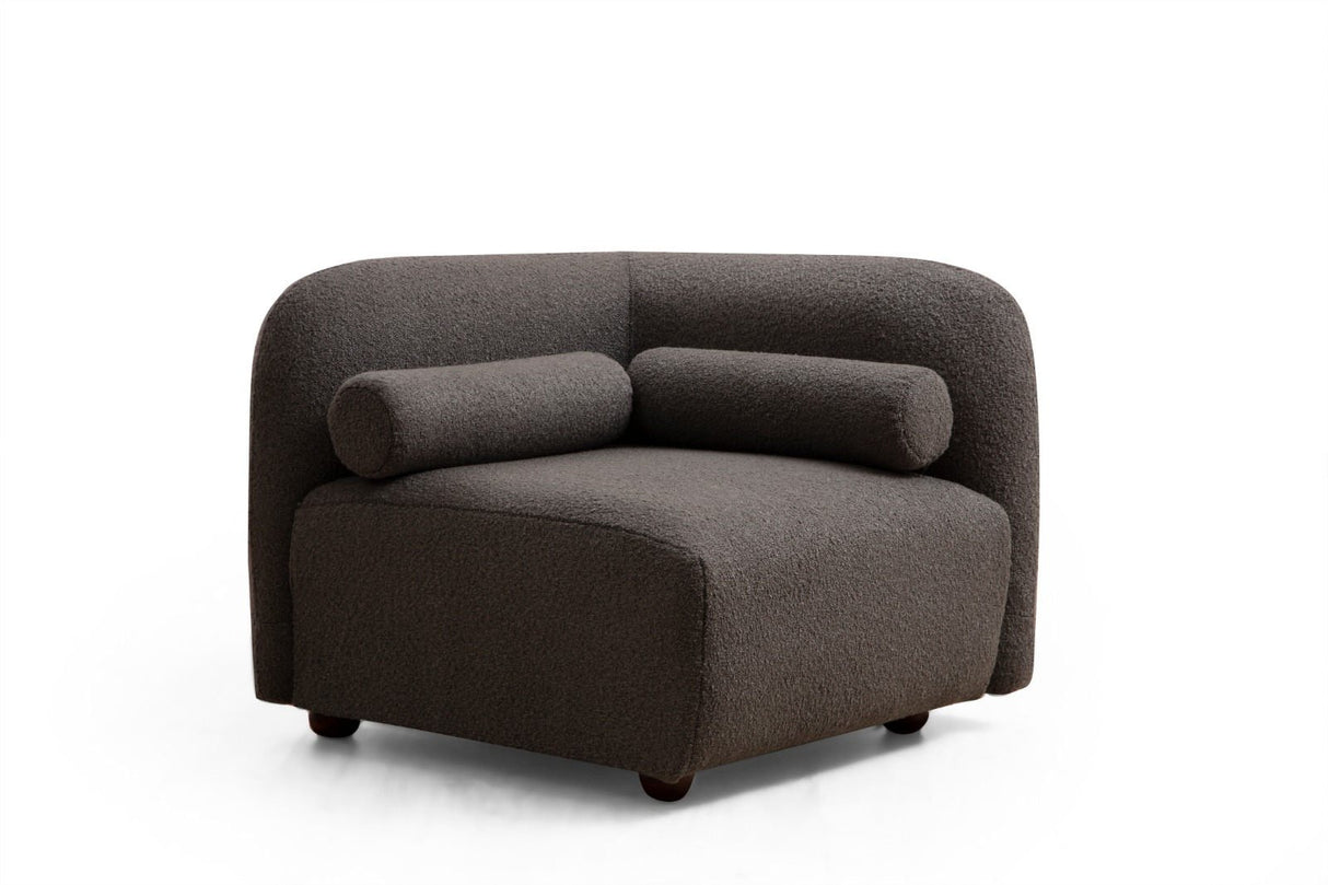 Japandi fauteuil donkergrijs bouclé met walnoot poot Victoria