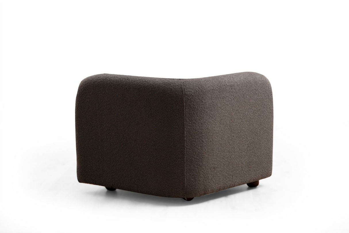 Japandi fauteuil donkergrijs bouclé met walnoot poot Victoria