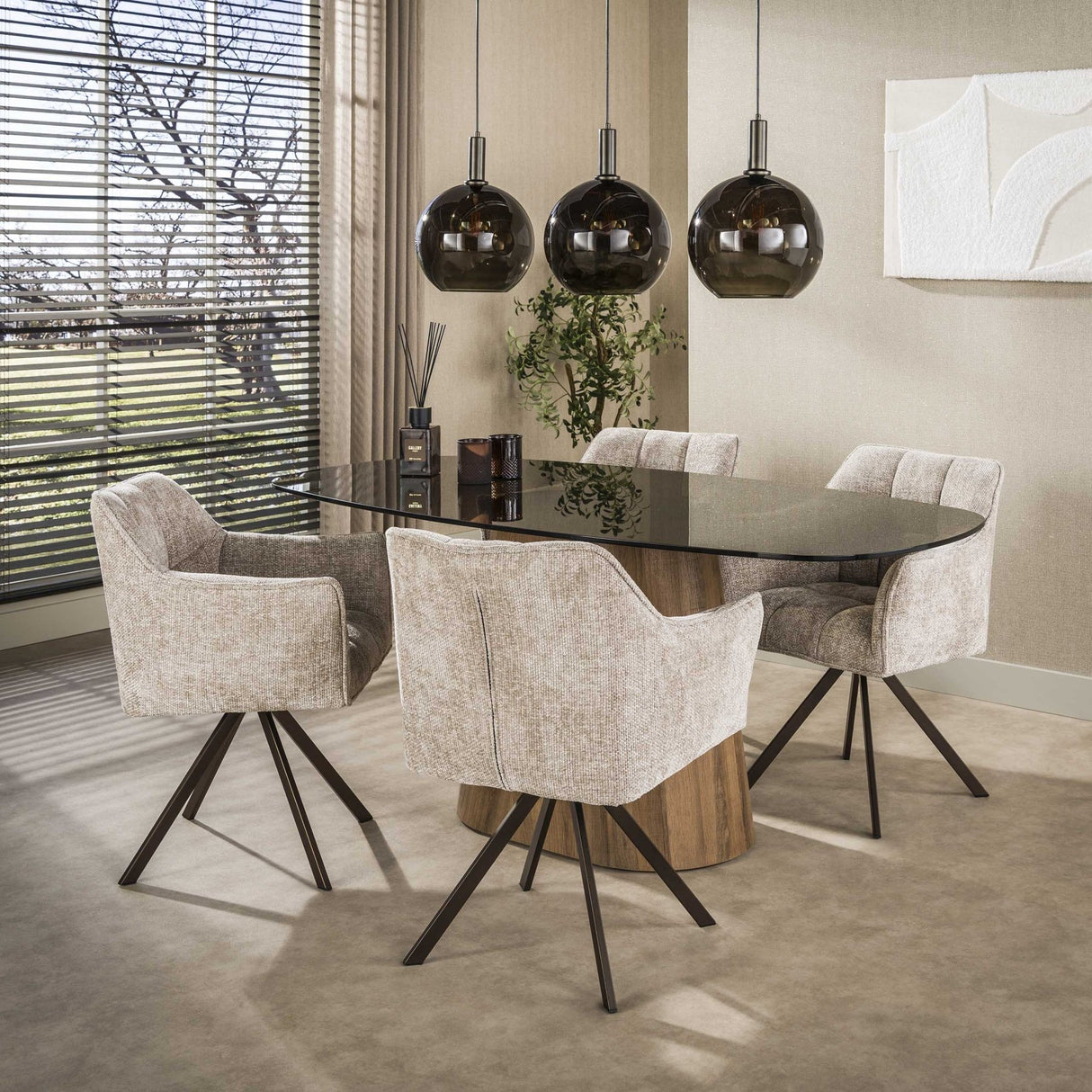 Eettafel - Deens ovale eettafel bruin rookglas eikenhout - look frame Thor 180 cm - Dimehouse