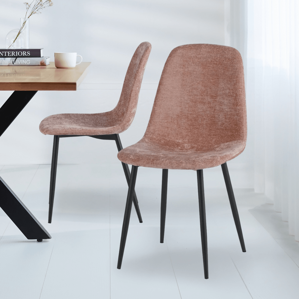 Set van 4 Scandinavische Eetkamerstoelen Oud Roze Chenille Stof Swift - Zonder Armleuningen