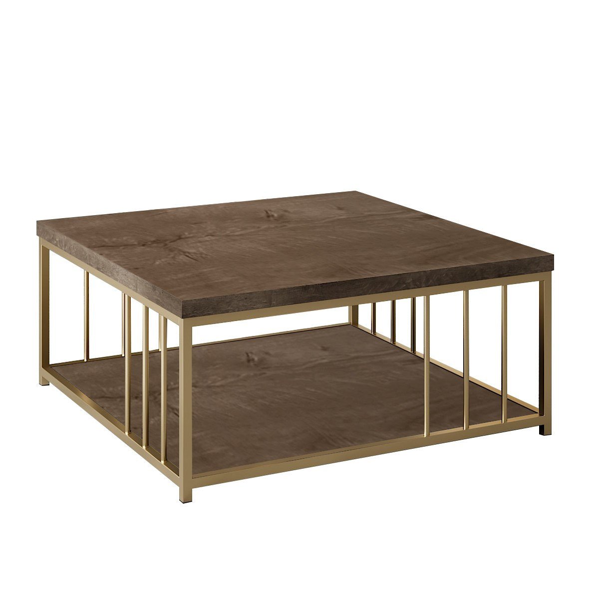Vierkante Salontafel Walnoot Zenn 90x90 - Gouden Frame