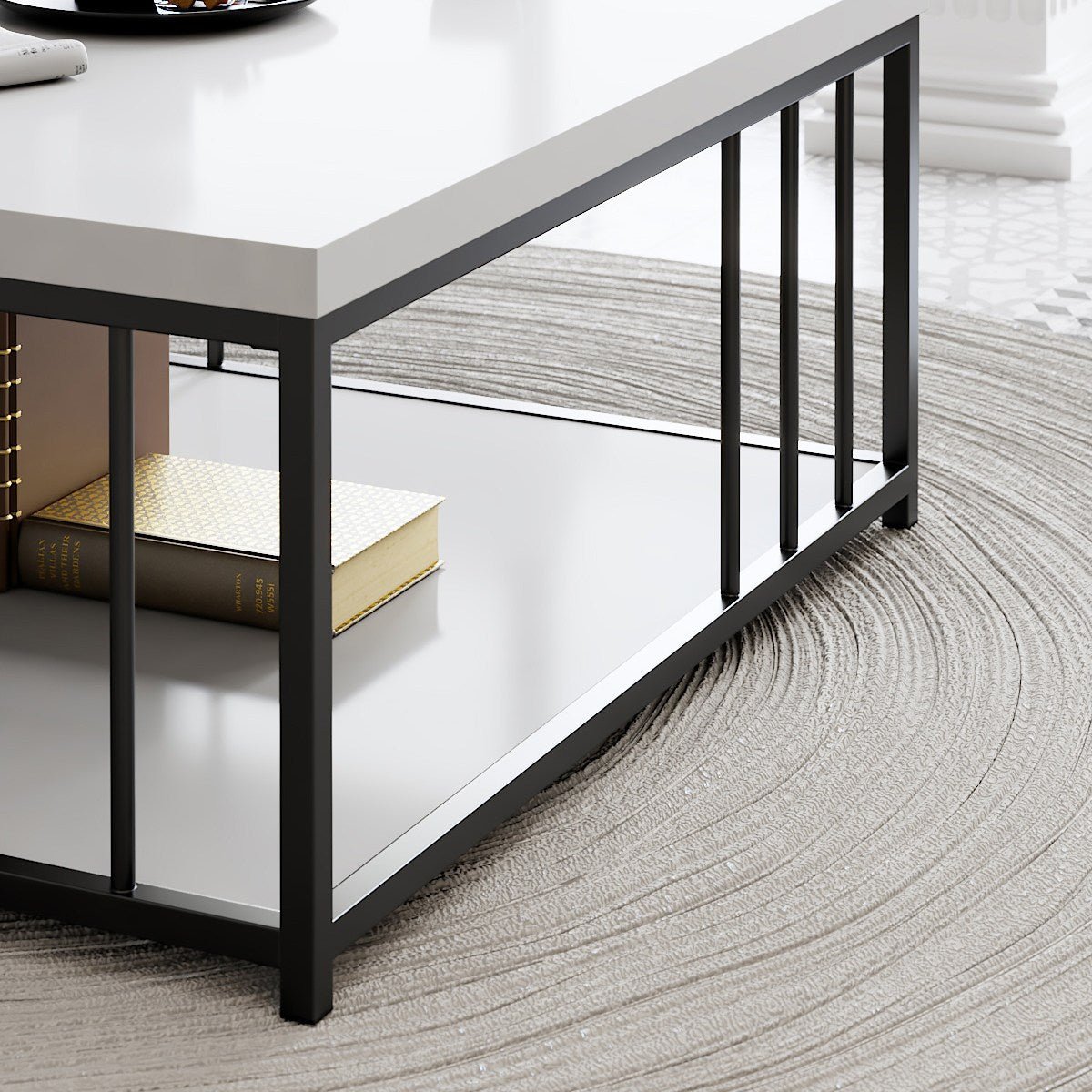 Salontafels - Vierkante Salontafel Wit Zenn 90x90 - Zwart Frame - Dimehouse