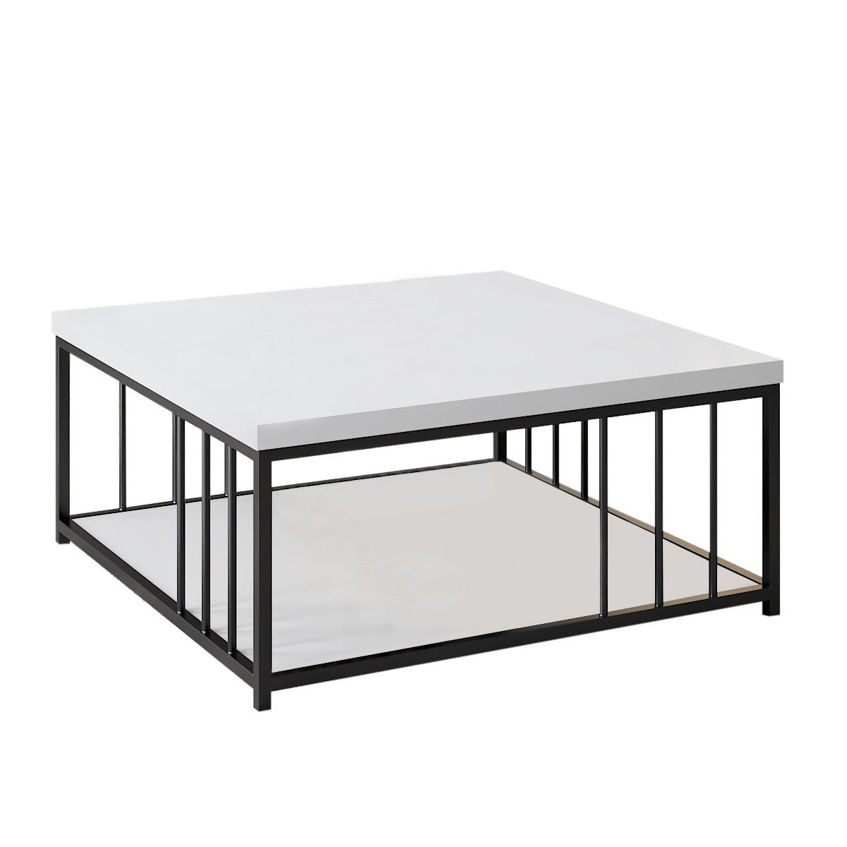 Salontafels - Vierkante Salontafel Wit Zenn 90x90 - Zwart Frame - Dimehouse