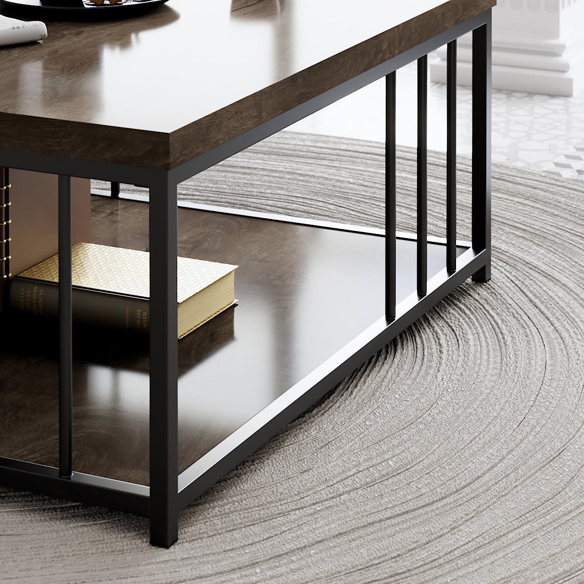 Vierkante Salontafel Walnoot Zenn 90x90 - Zwart Frame