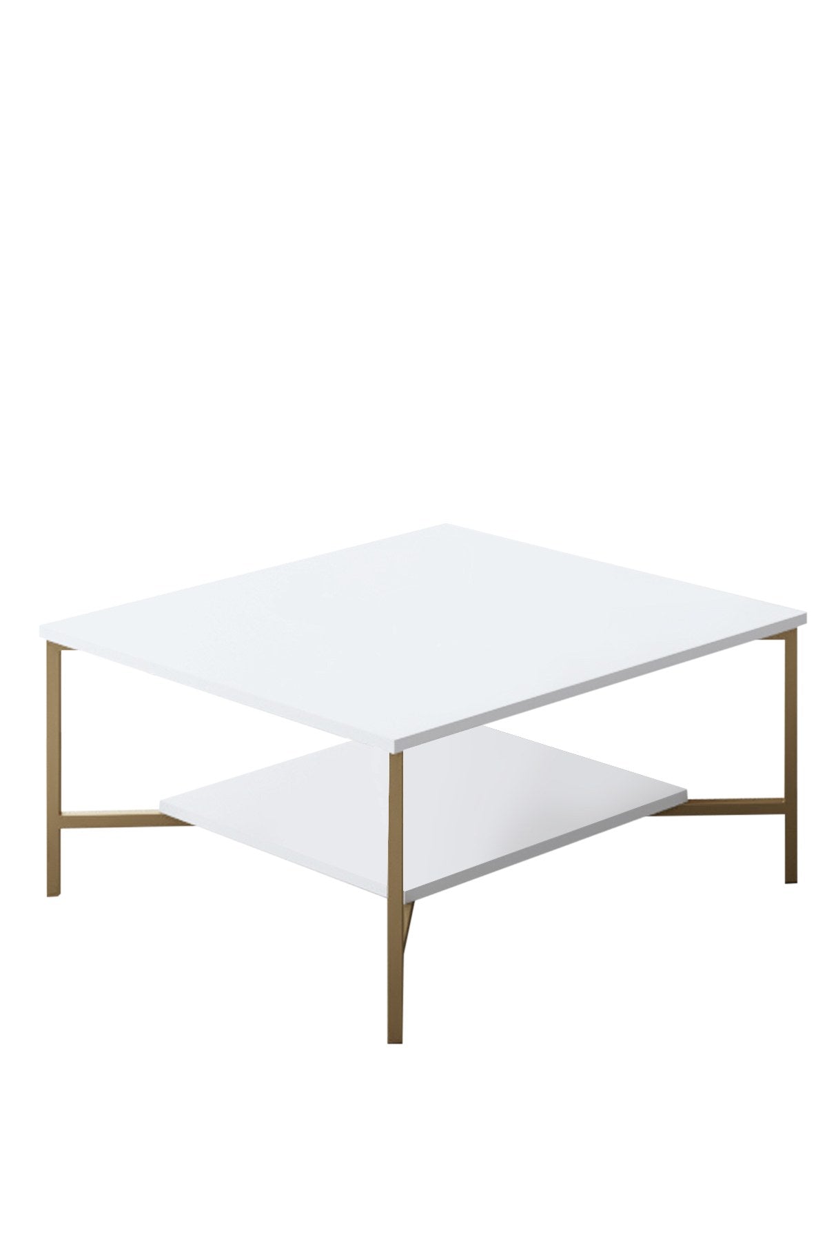 Vierkante Salontafel Wit Gold Line 80x80 - Gouden Frame