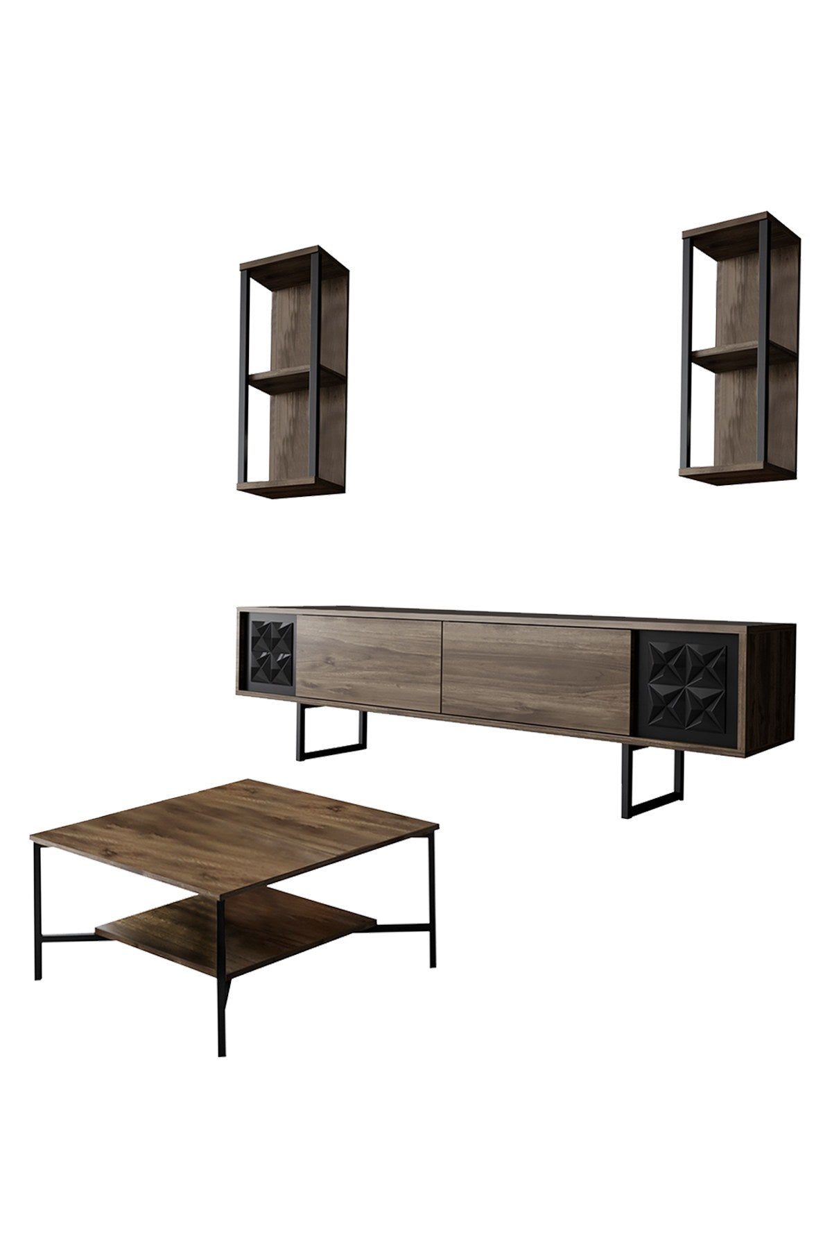 Meubelset Walnoot-Zwart - Black Line - Salontafel + TV Meubel