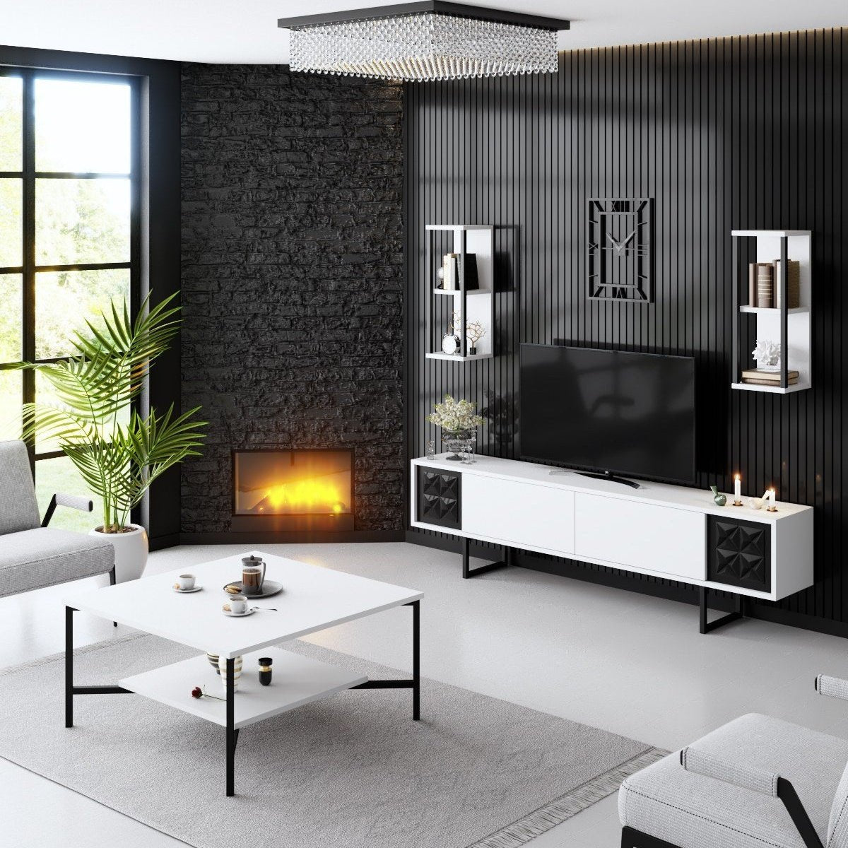 Meubelset Wit-Zwart - Black Line - Salontafel + TV Meubel