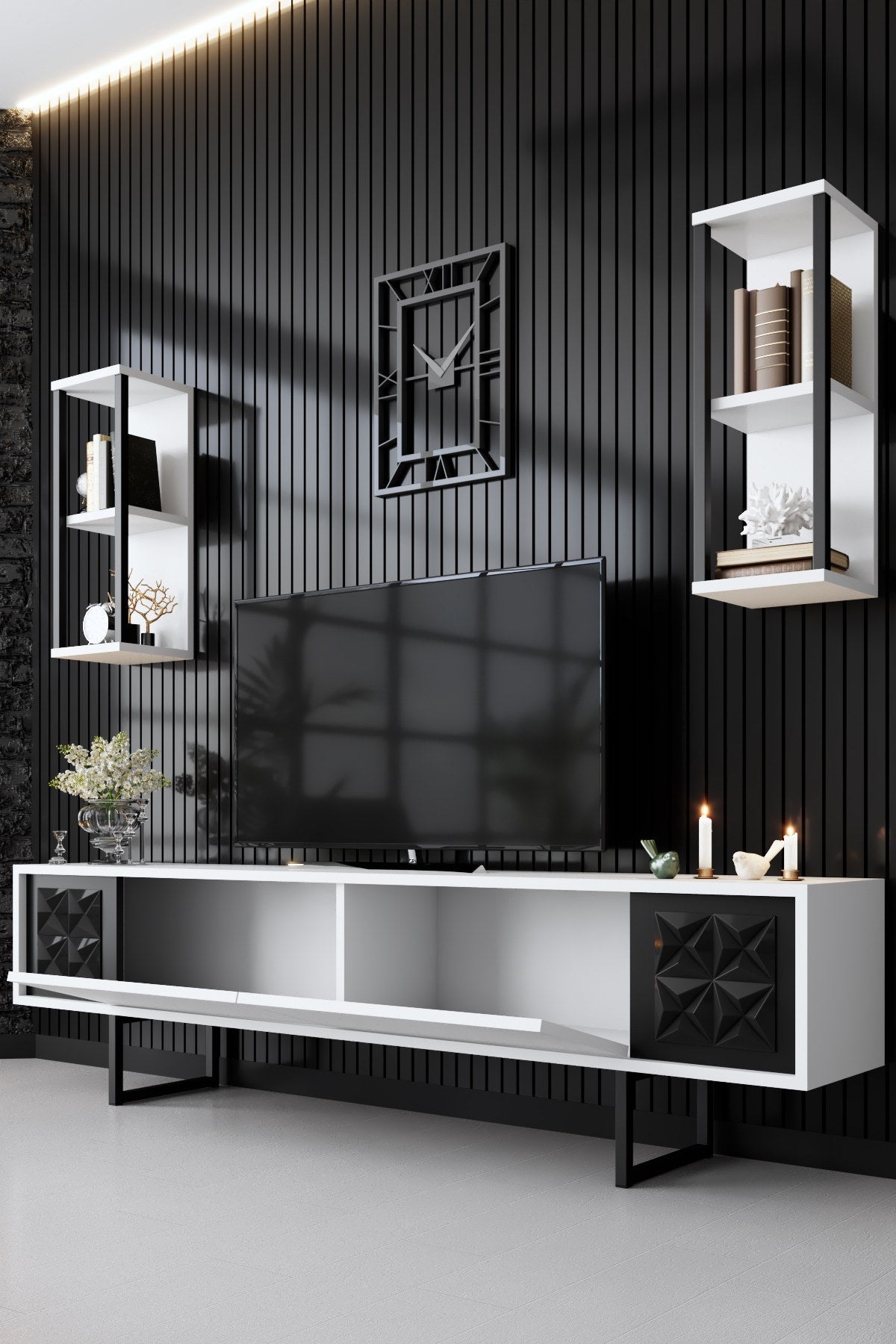 Meubelset Wit-Zwart - Black Line - Salontafel + TV Meubel