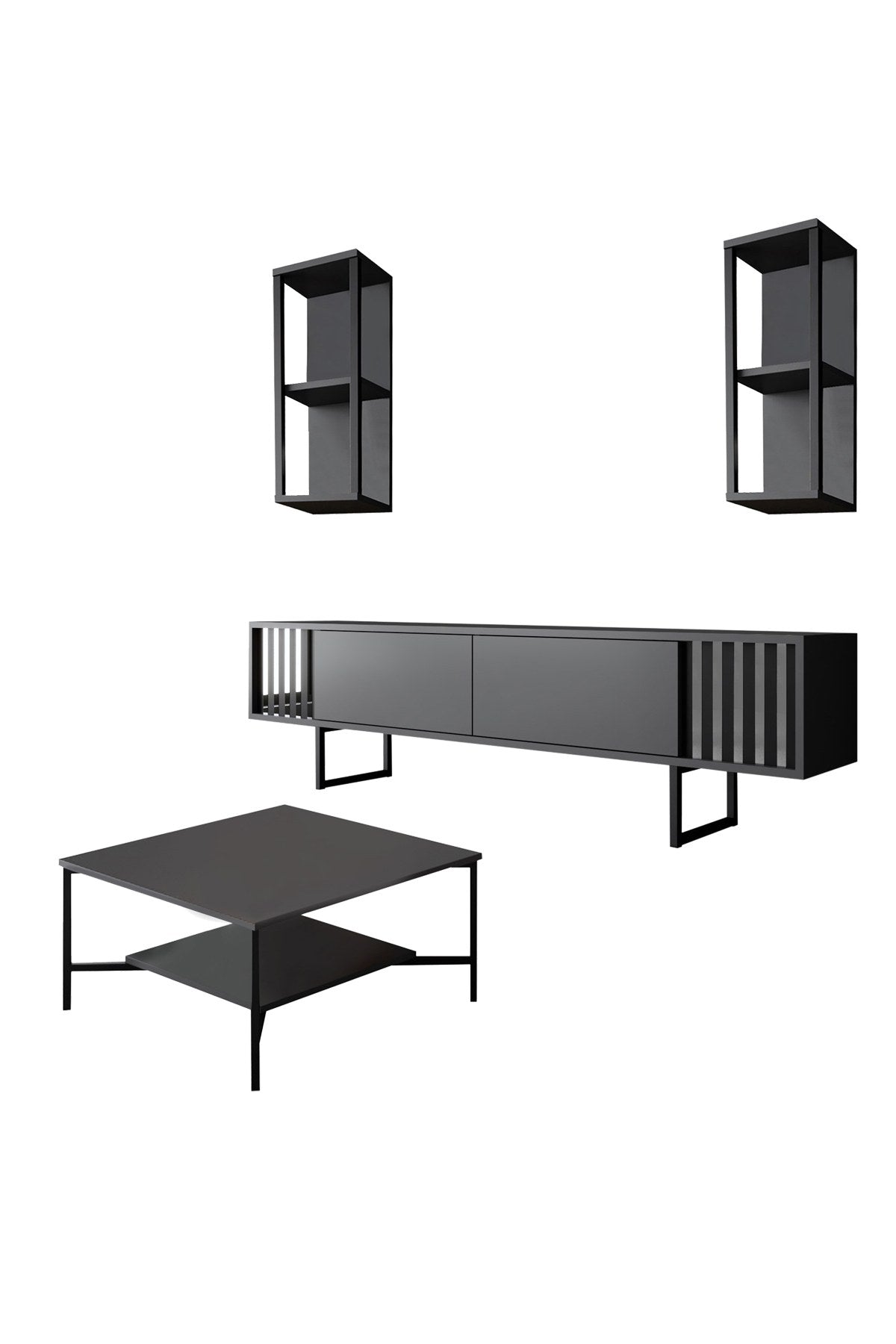 Meubelset Antraciet-Zwart - Chrome Line - Salontafel + TV Meubel