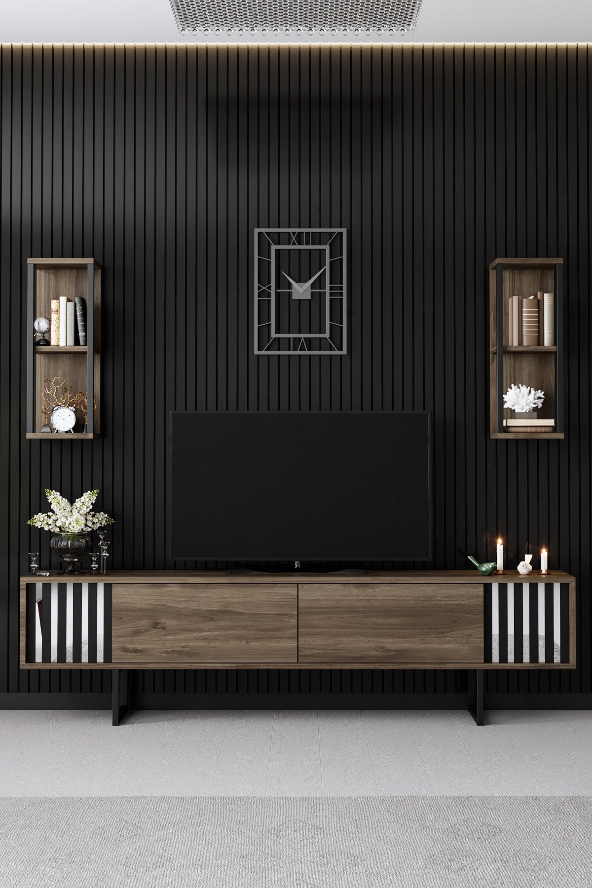 Meubelset Walnoot-Zwart - Chrome Line - Salontafel + TV Meubel