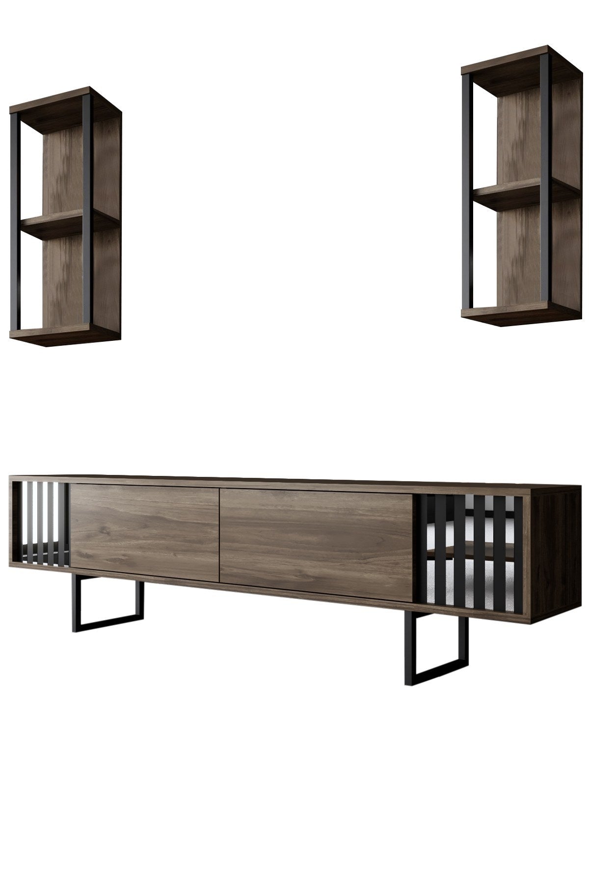 Meubelset Walnoot-Zwart - Chrome Line - Salontafel + TV Meubel