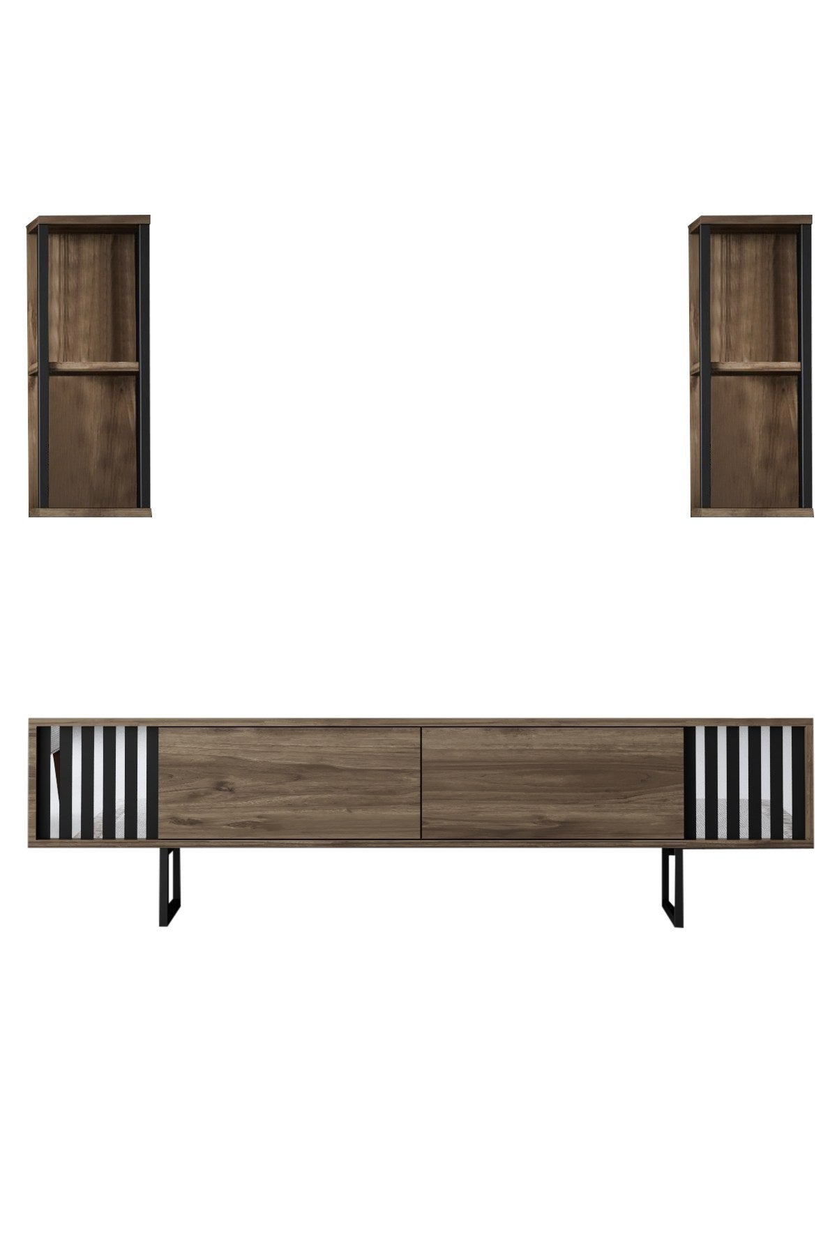 Meubelset Walnoot-Zwart - Chrome Line - Salontafel + TV Meubel