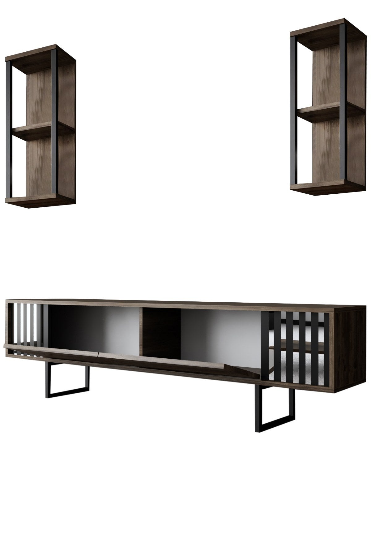 Meubelset Walnoot-Zwart - Chrome Line - Salontafel + TV Meubel