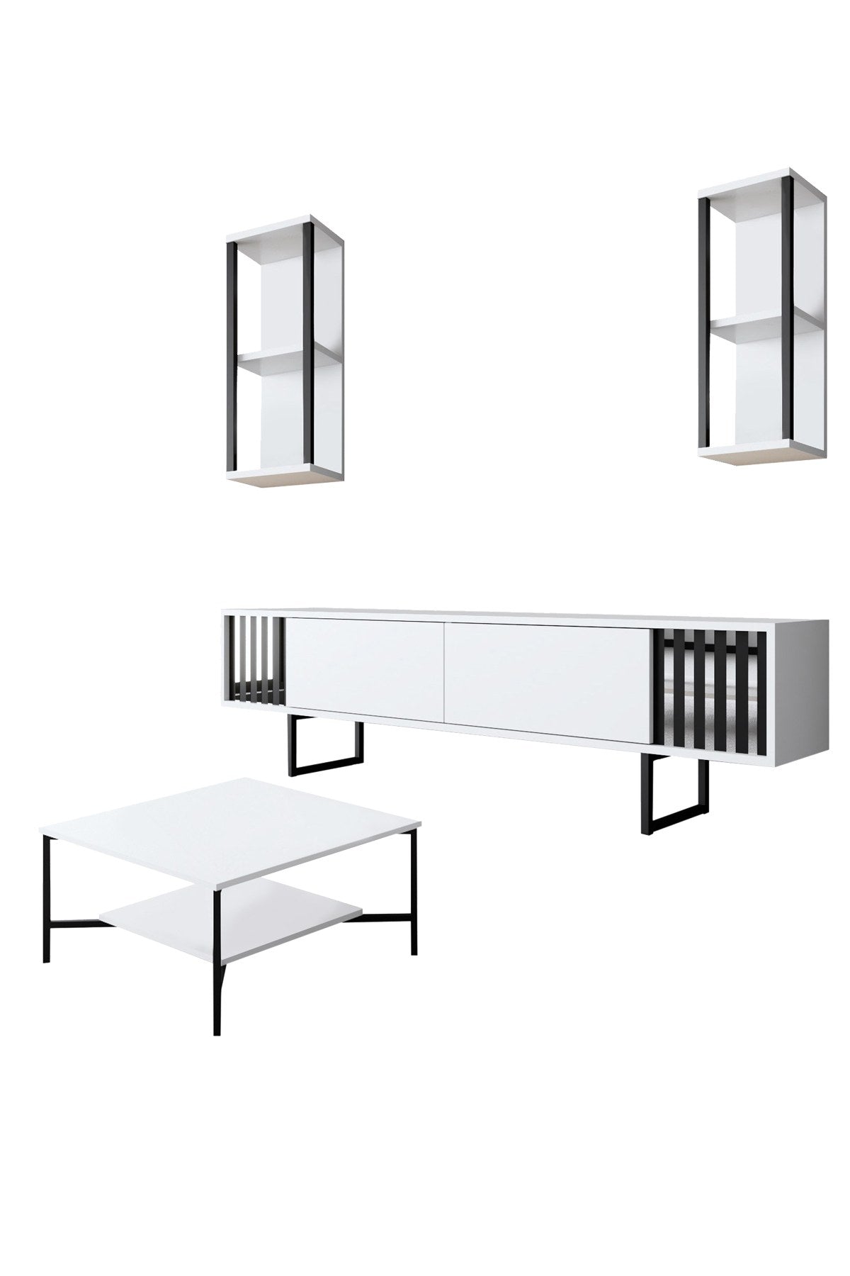 Meubelset Wit-Zwart - Chrome Line - Salontafel + TV Meubel