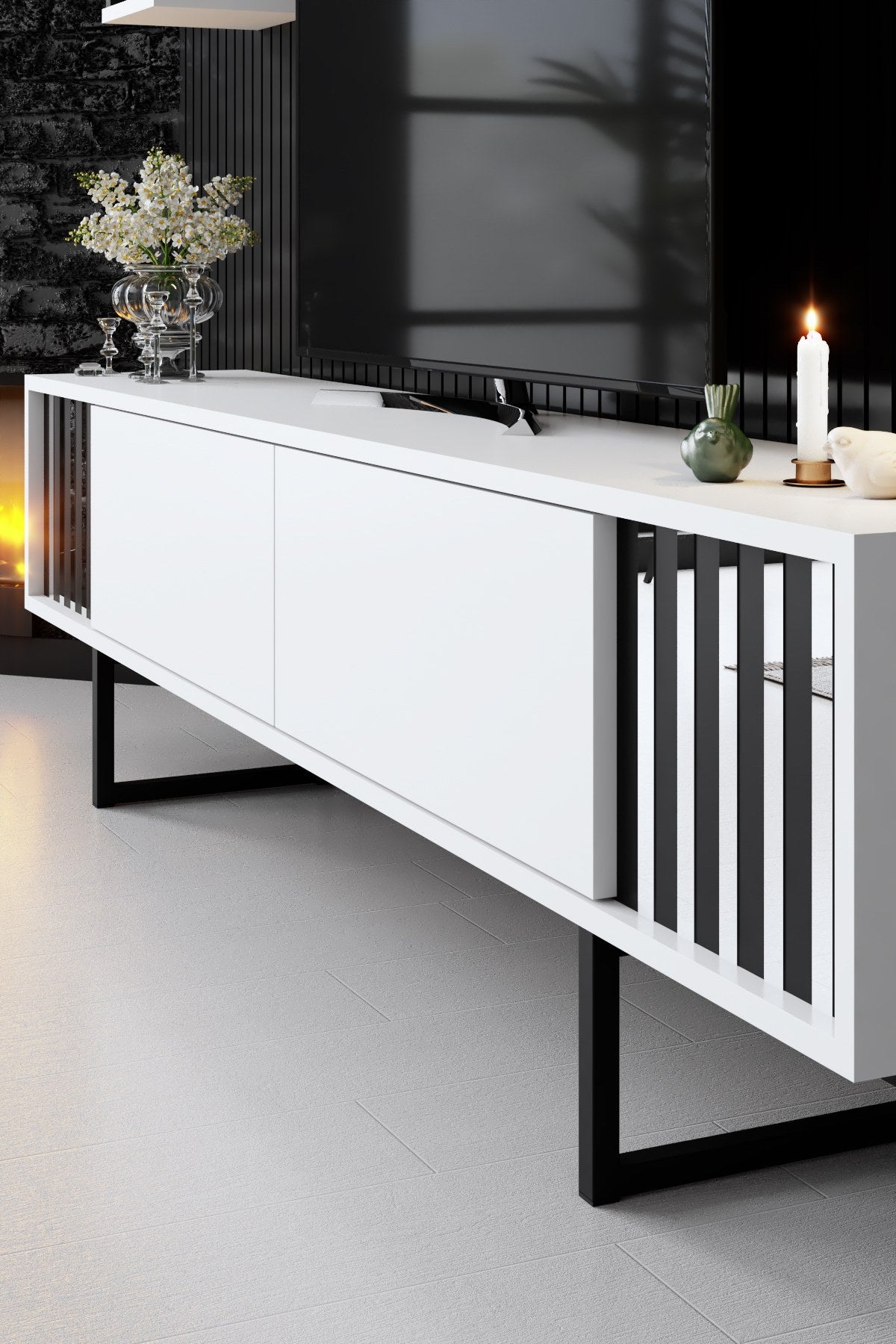 Meubelset Wit-Zwart - Chrome Line - Salontafel + TV Meubel