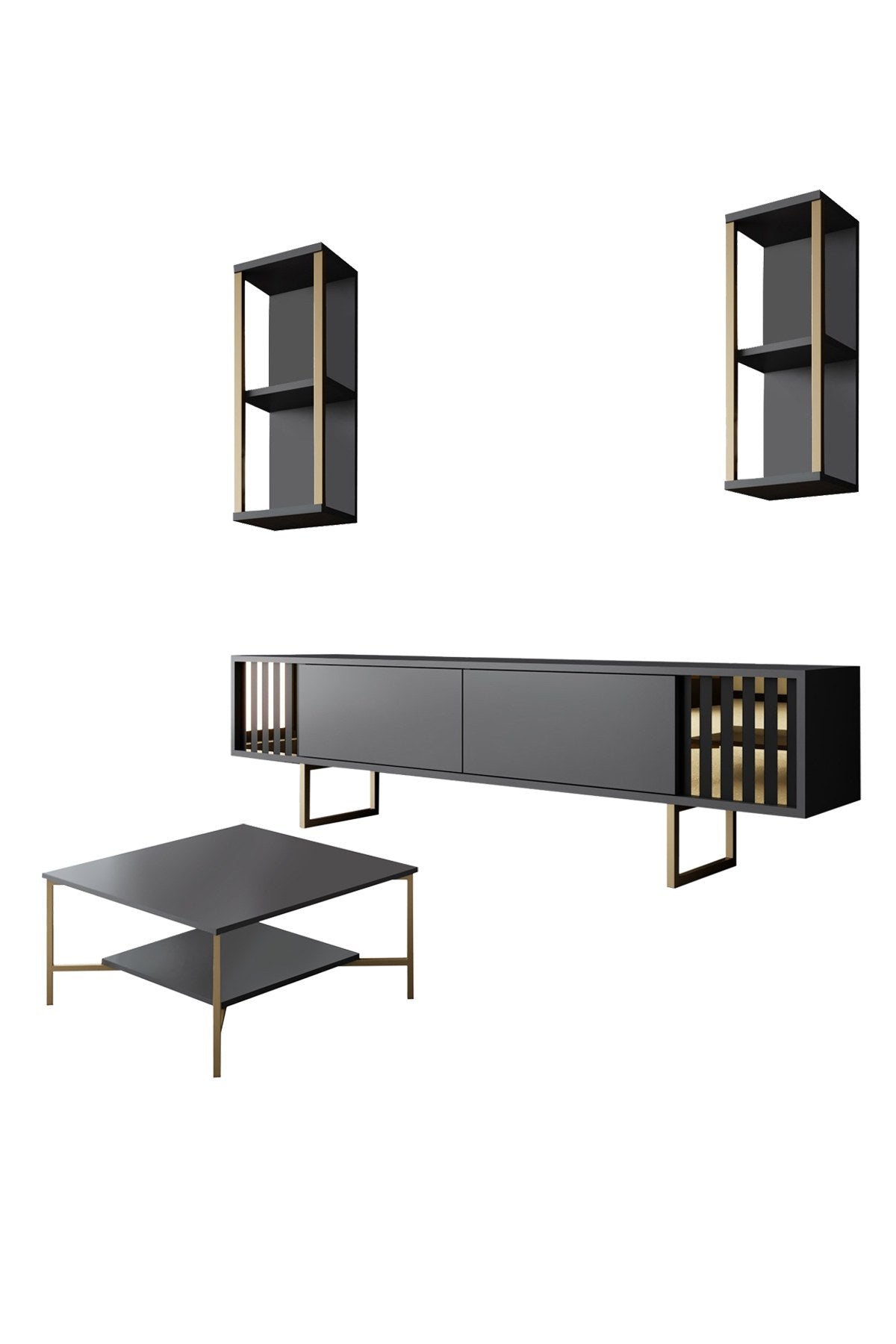 Meubelset Antraciet-Goud - Gold Line - Salontafel + TV Meubel