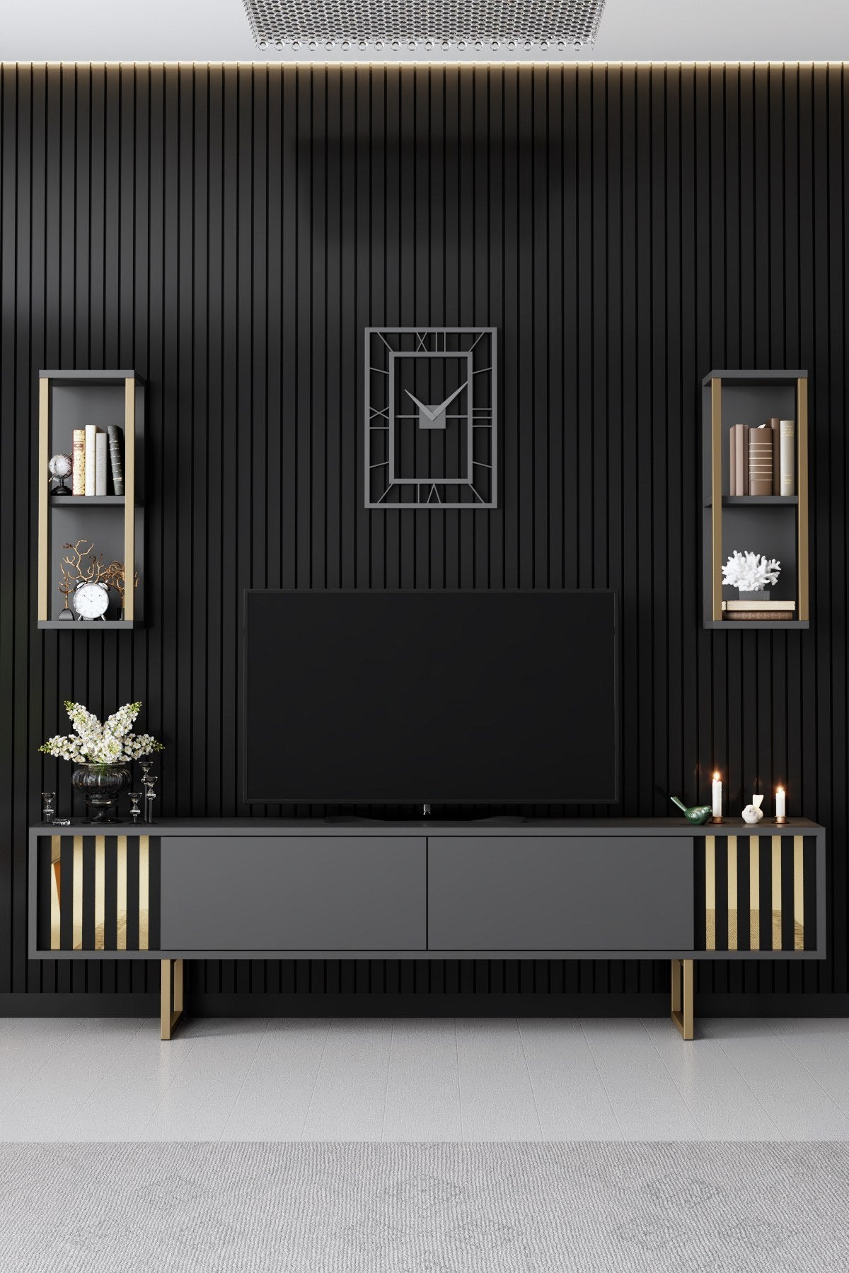 Meubelset Antraciet-Goud - Gold Line - Salontafel + TV Meubel