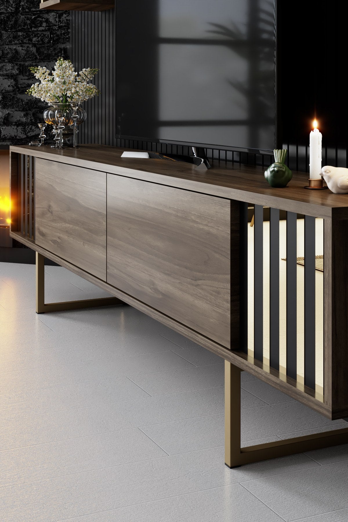 Meubelset Walnoot-Goud - Gold Line - Salontafel + TV Meubel