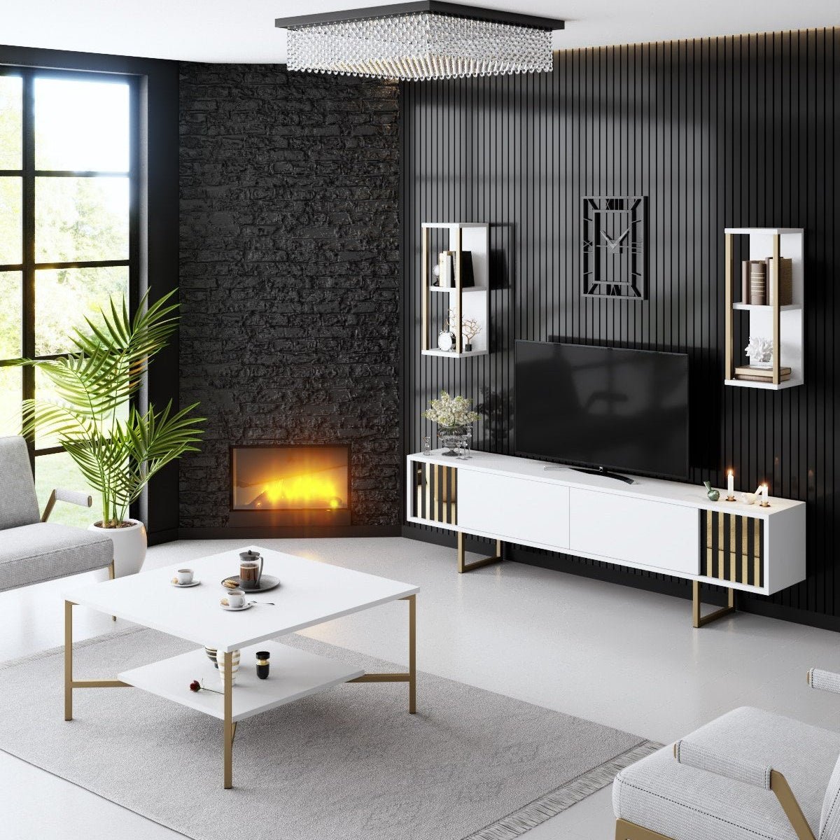 Meubelset Wit-Goud - Gold Line - Salontafel + TV Meubel